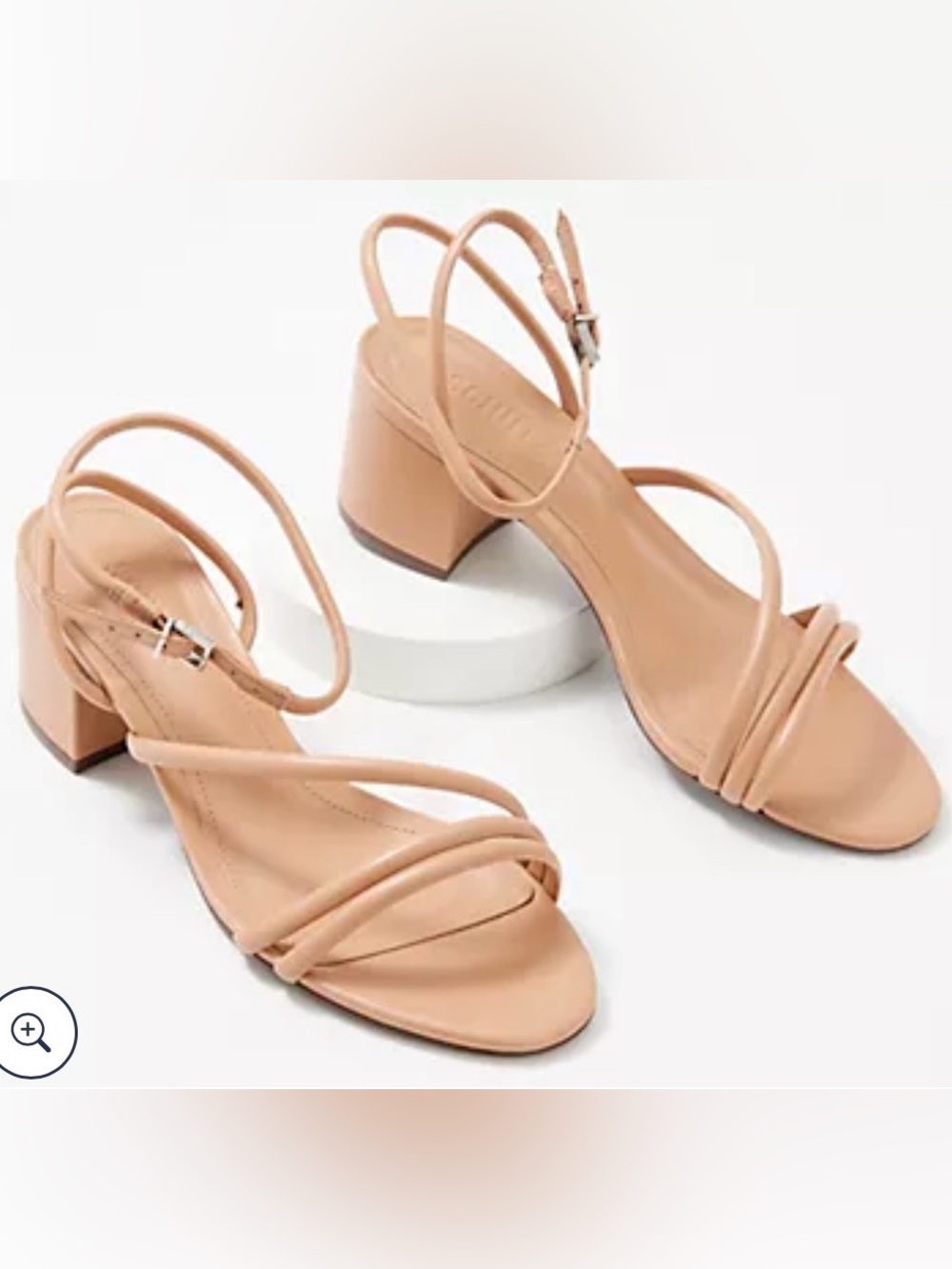 SCHUTZ Altina Mid Block Nude Strappy Low Block Heel Sandals